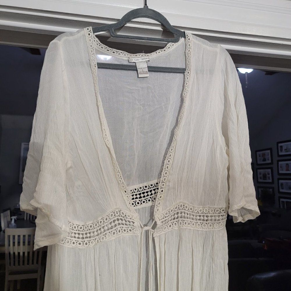 Cute Options Women's White 100% Rayon Lace Kaftan Beach Cover Up Dress S… - Picture 8 of 9